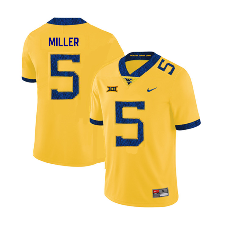 NCAA Men's Dreshun Miller West Virginia Mountaineers Yellow #5 Nike Stitched Football College 2019 Authentic Jersey TU23M71XF